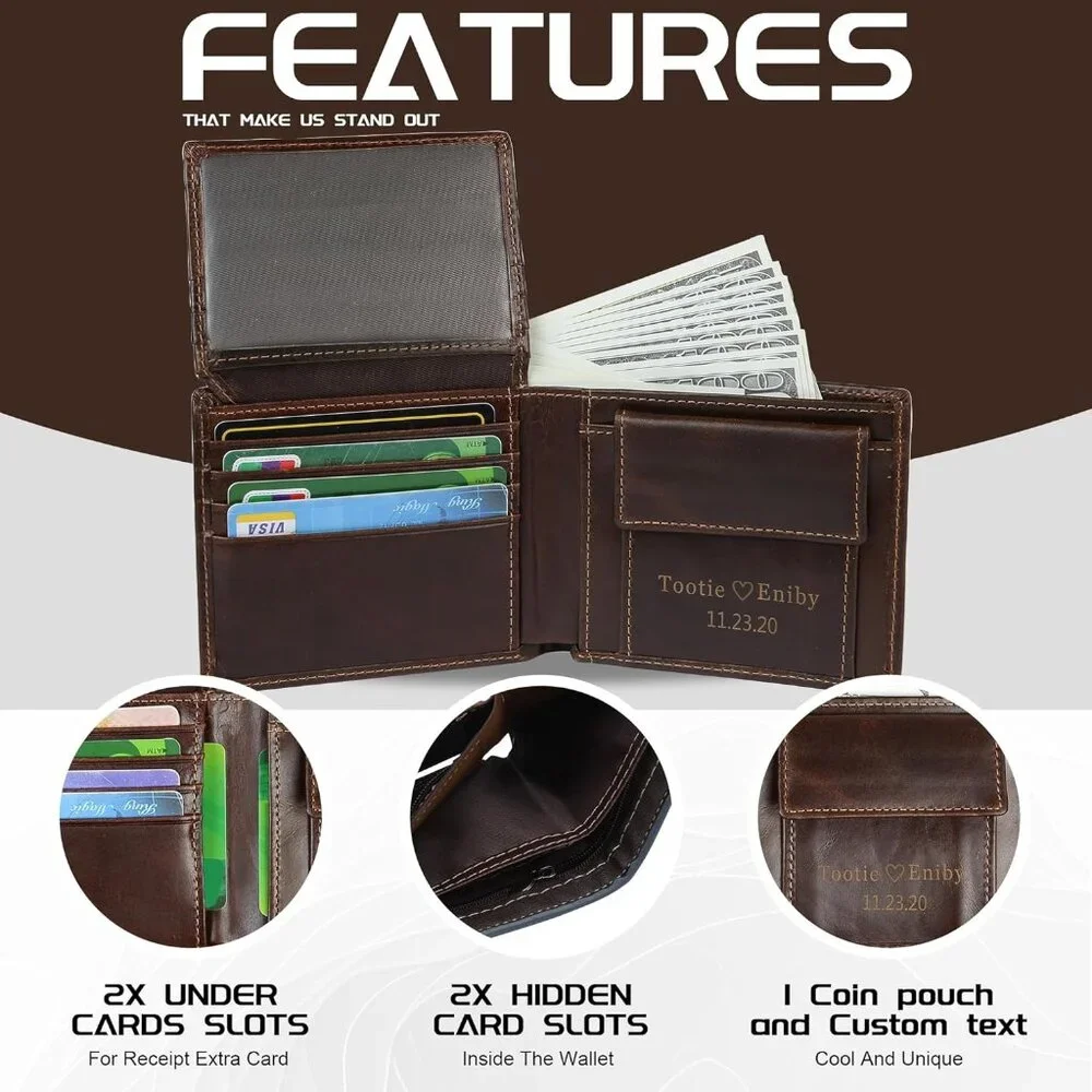 Mens Wallet, Father's Day Gifts, Personalized Leather Wallet Gifts Set,